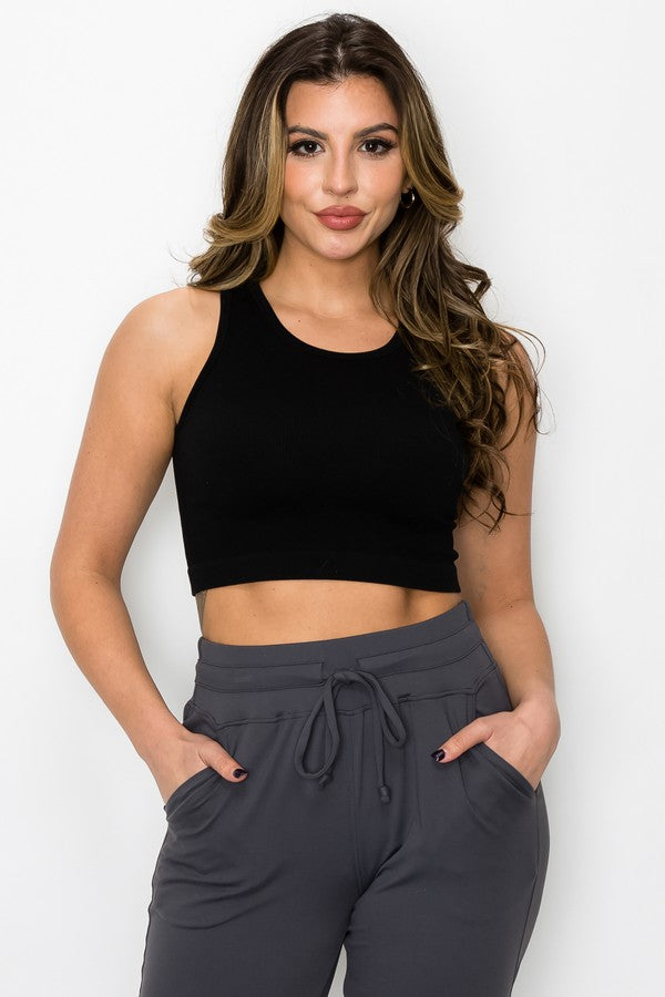 Ribbed High Neck Cropped Tank Top