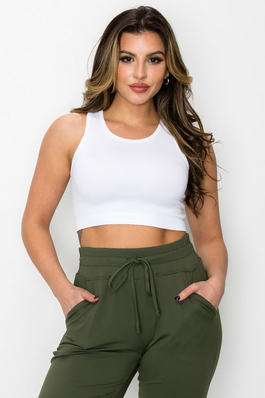 Ribbed High Neck Cropped Tank Top