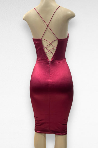 Satin Crossed Back Midi Dress