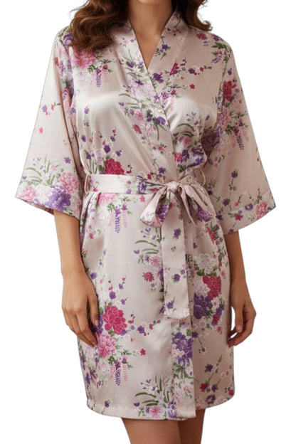 Light Pink Floral patterned robe on a white background