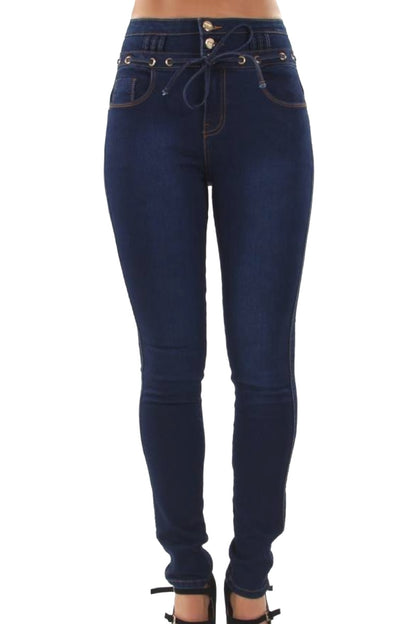 Navy blue jeans on a white background