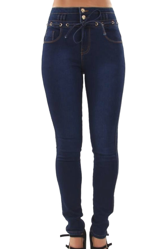 Navy blue jeans on a white background