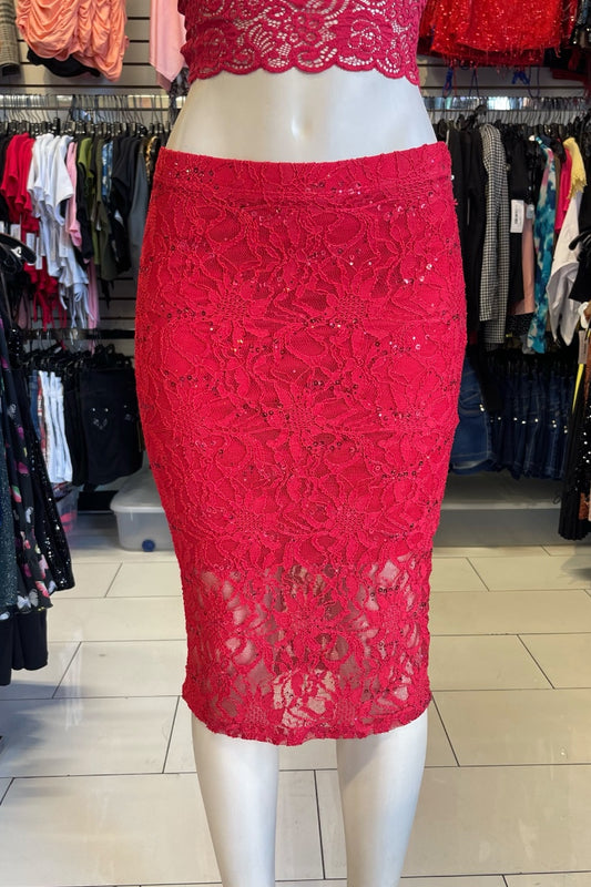 Sequin Lace Midi Skirt