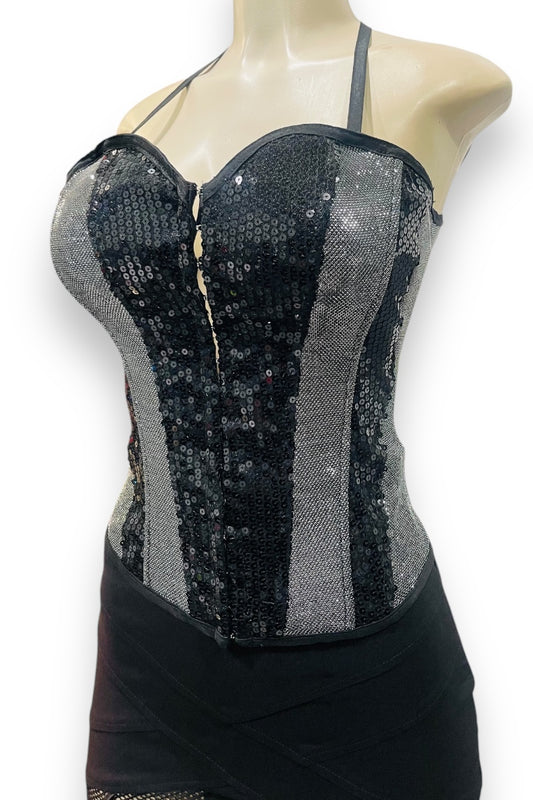 Sequin and Metallic Boning Corset Top