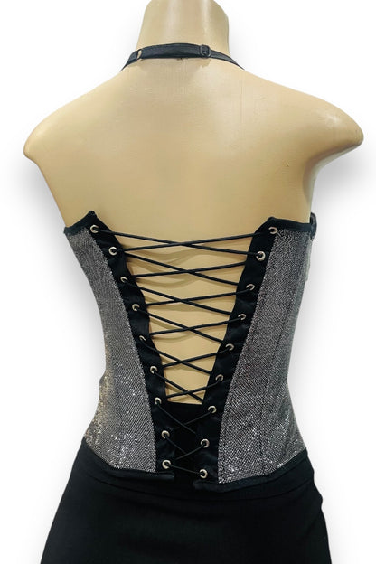 Sequin and Metallic Boning Corset Top