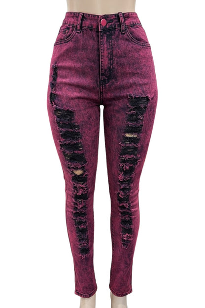 red distressed jeans on a white background