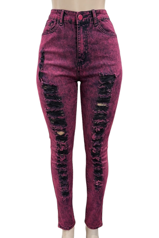 red distressed jeans on a white background