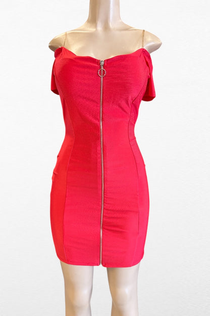 Shiny Contour Zipper Off Shoulder Dress