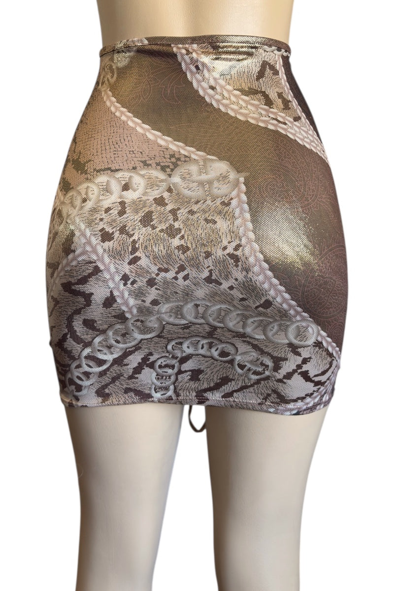 mini skirt on a mannequin against a white background