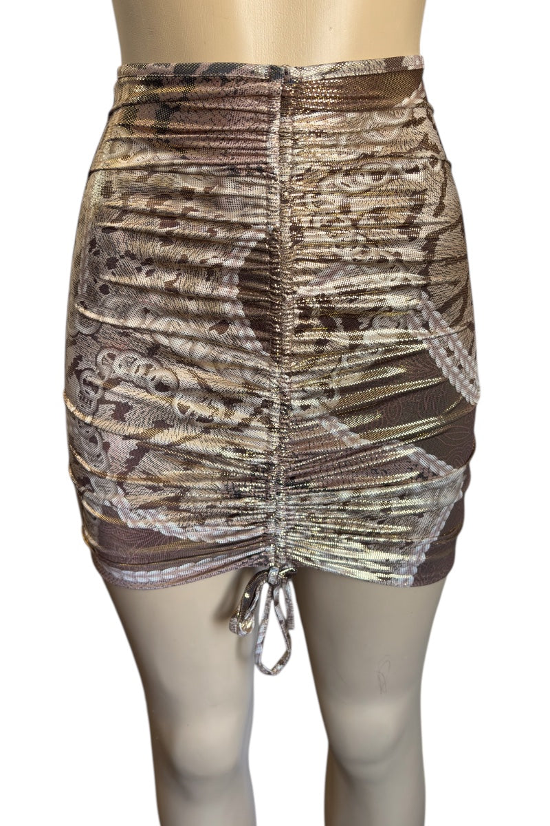 Skirt with a pattern on a mannequin against a white background