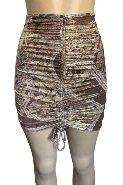 Skirt with a pattern on a mannequin against a white background