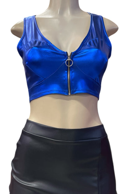 Shiny Zip Up Crop Top
