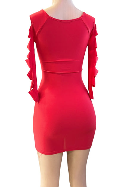 Red dress with shredded sleeves on a white background