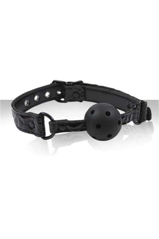 Black ball gag novelty on a white background