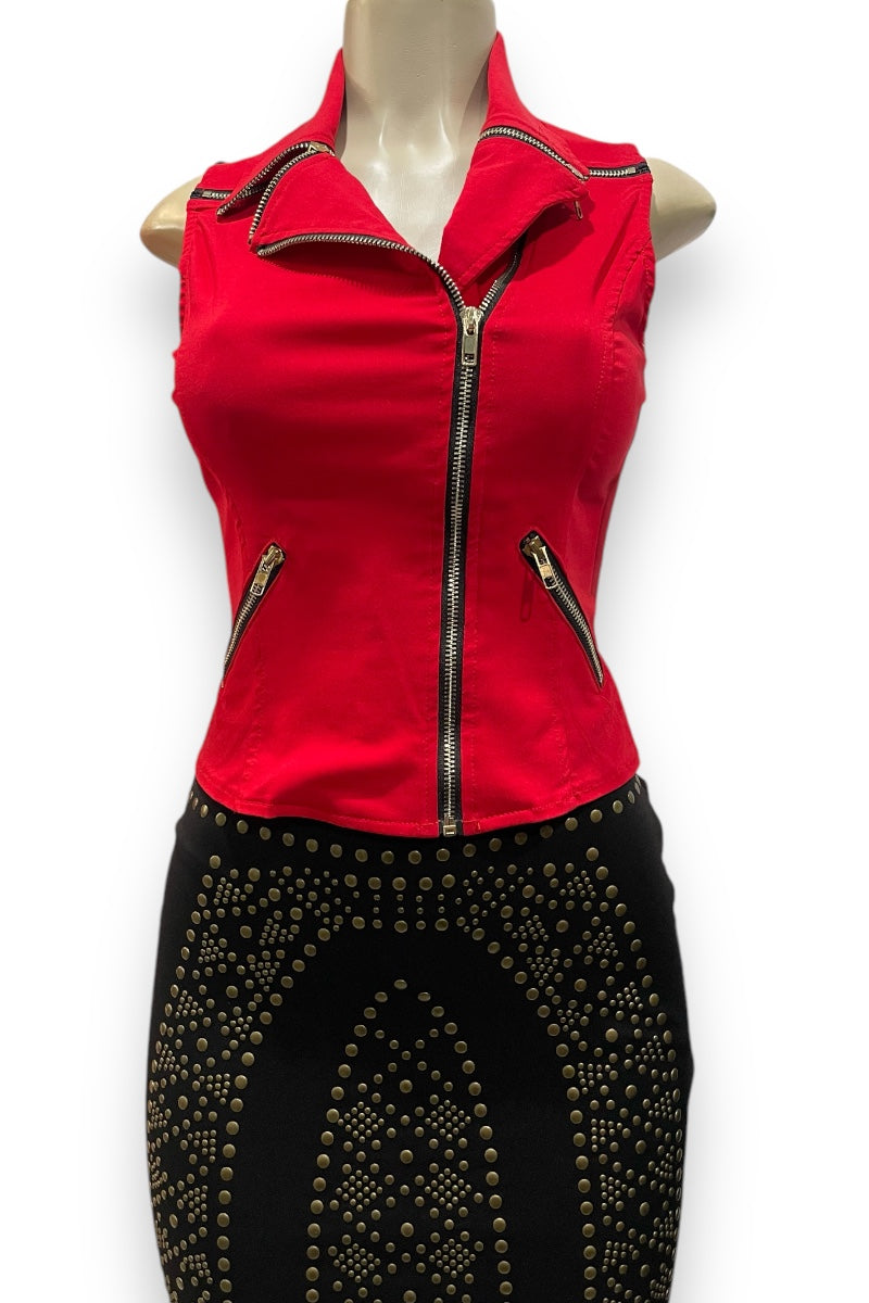 Sleeveless Zipper Biker Jacket