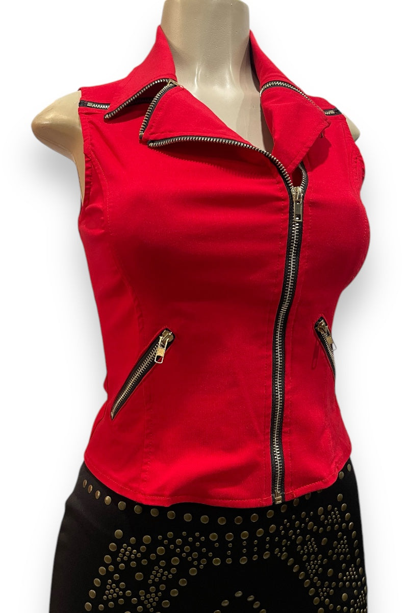 Sleeveless Zipper Biker Jacket