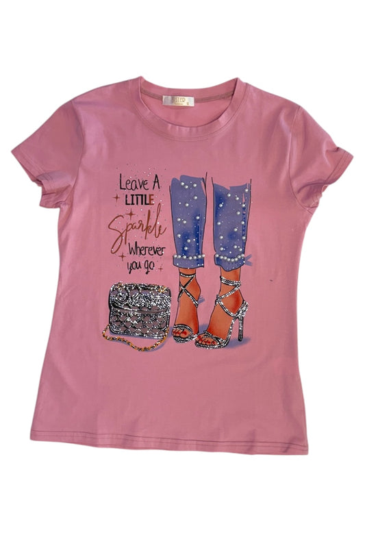Sparkle Pearl Beaded Graphic Tee Shirt #2591