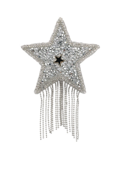 Star-shaped pasties with rhinestones and tassels on a white background
