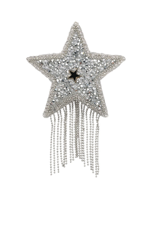 Star-shaped pasties with rhinestones and tassels on a white background