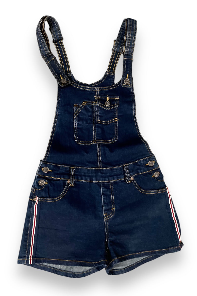 Striped Bib Overall Denim Shorts