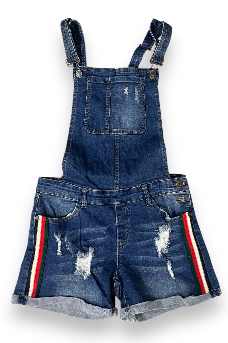 Striped Denim Bib Overall Shorts -Shortalls