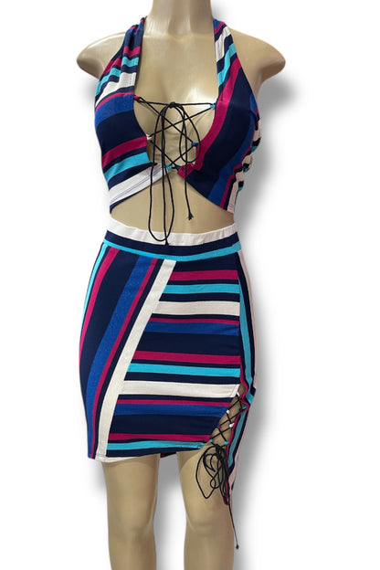 Striped Lace Up Set