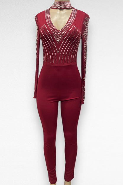 Studded Choker Neck Jumpsuit