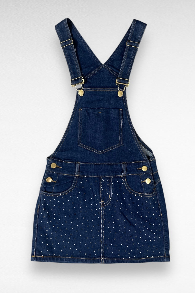 Studded Denim Bib Overall Dress