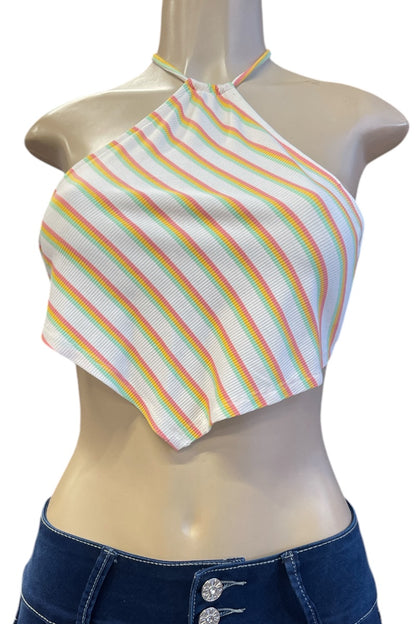 Summer Striped Ribbed Handkerchief Top