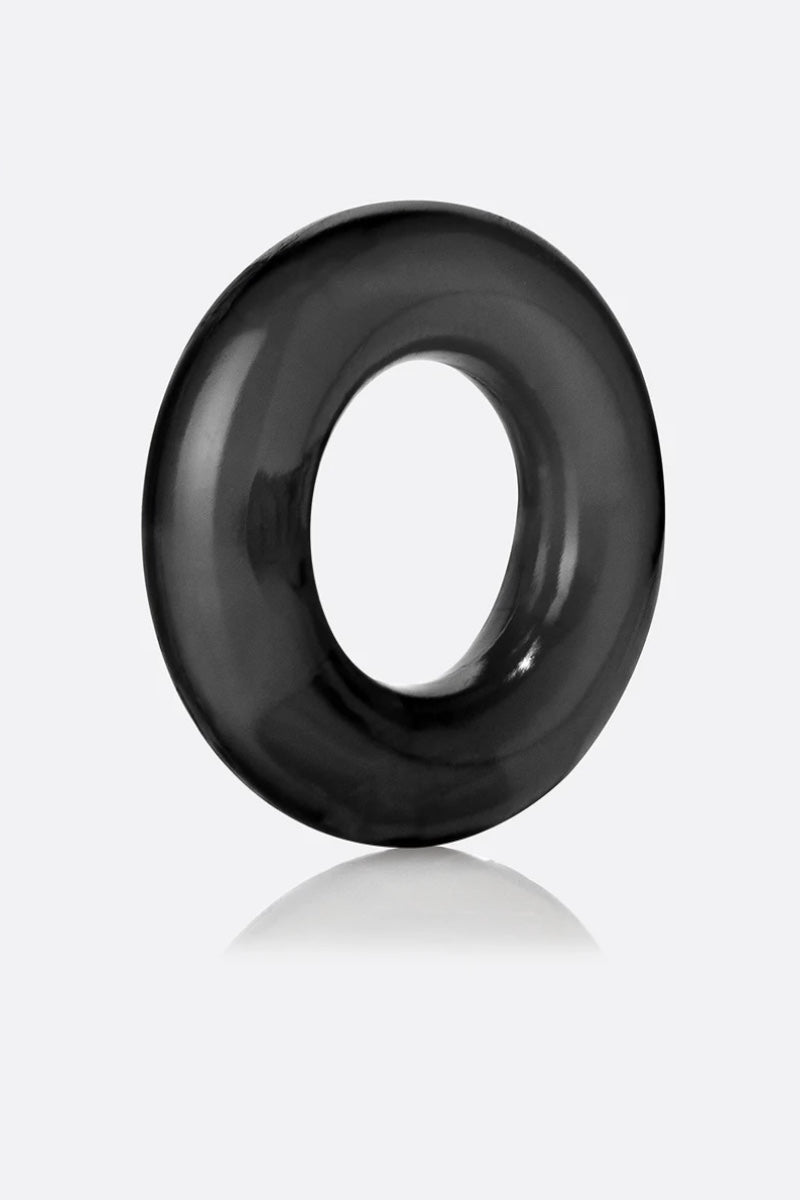 Black circular object on a white background