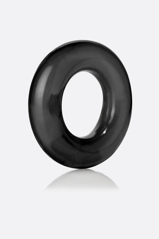 Black circular object on a white background
