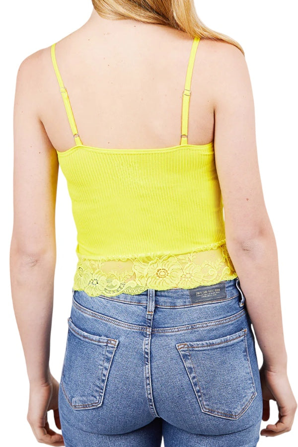 Lace Trim Ribbed Soft Cropped Cami