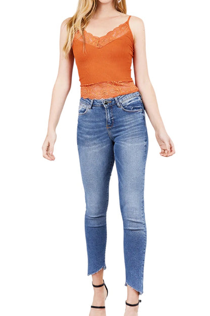 Lace Trim Ribbed Soft Cropped Cami