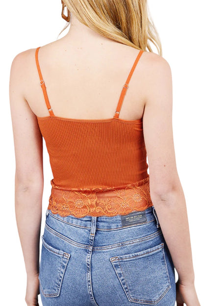 Lace Trim Ribbed Soft Cropped Cami