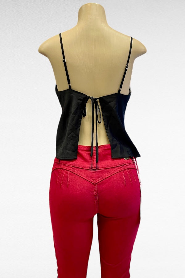 Open Back, Cowl Neck Satin Top