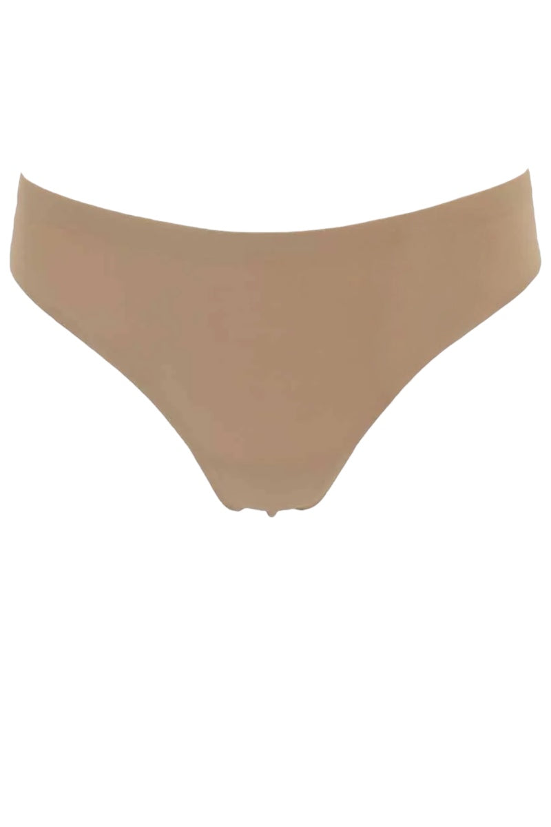 Tan beige bikini bottom on a white background