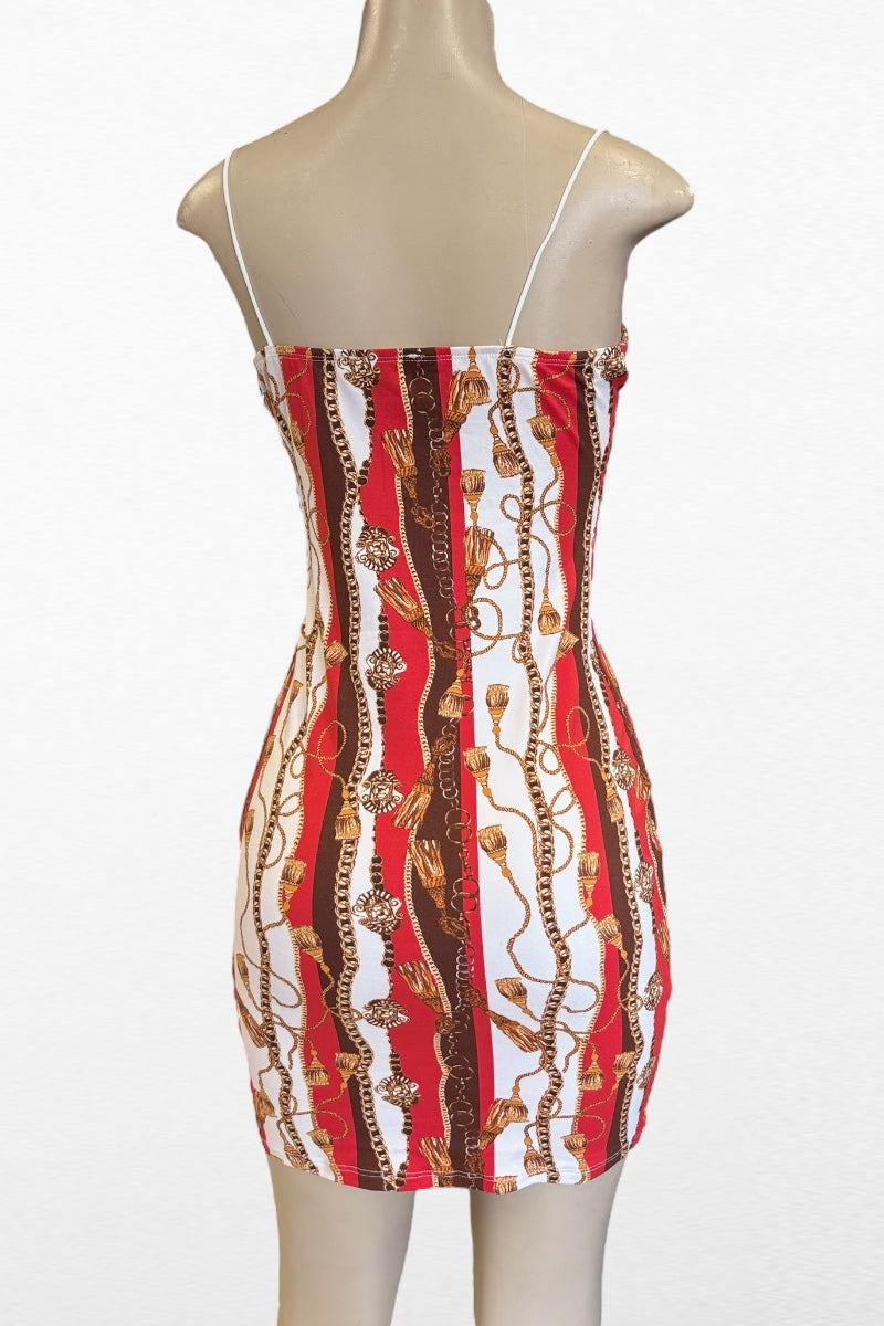 Tassels Print Bungee Strap Dress