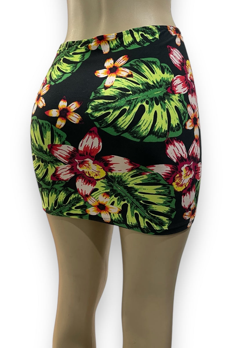 Tropical Floral Drawstring Mini Skirt