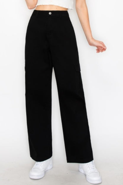 Twill Wide Leg Cargo Pants