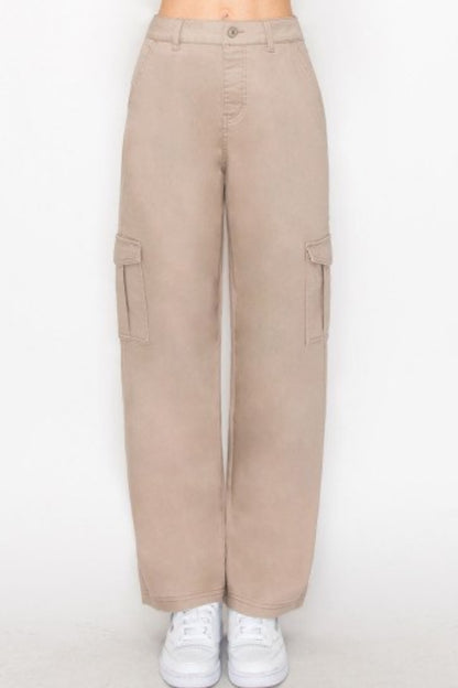 Twill Wide Leg Cargo Pants