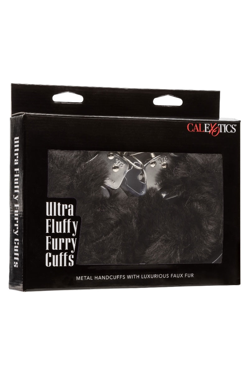 Box of Ultra Fluffy Furry Cuffs by CalExotics on a white background