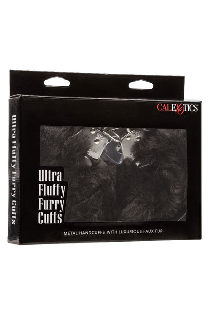 Box of Ultra Fluffy Furry Cuffs by CalExotics on a white background