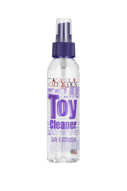 Toy cleaner bottle with visible brand name on a white background