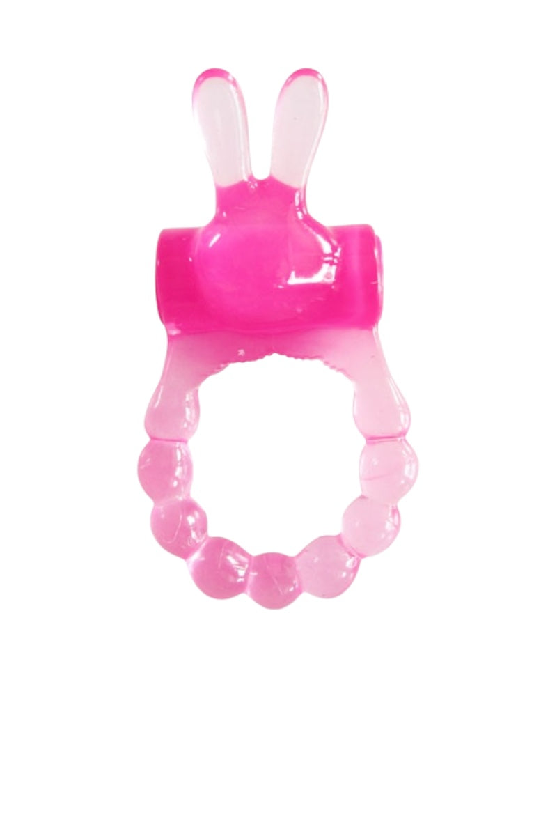 Pink rabbit-shaped object on a white background