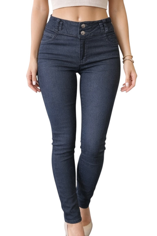 Black jeans worn by a person on a white background