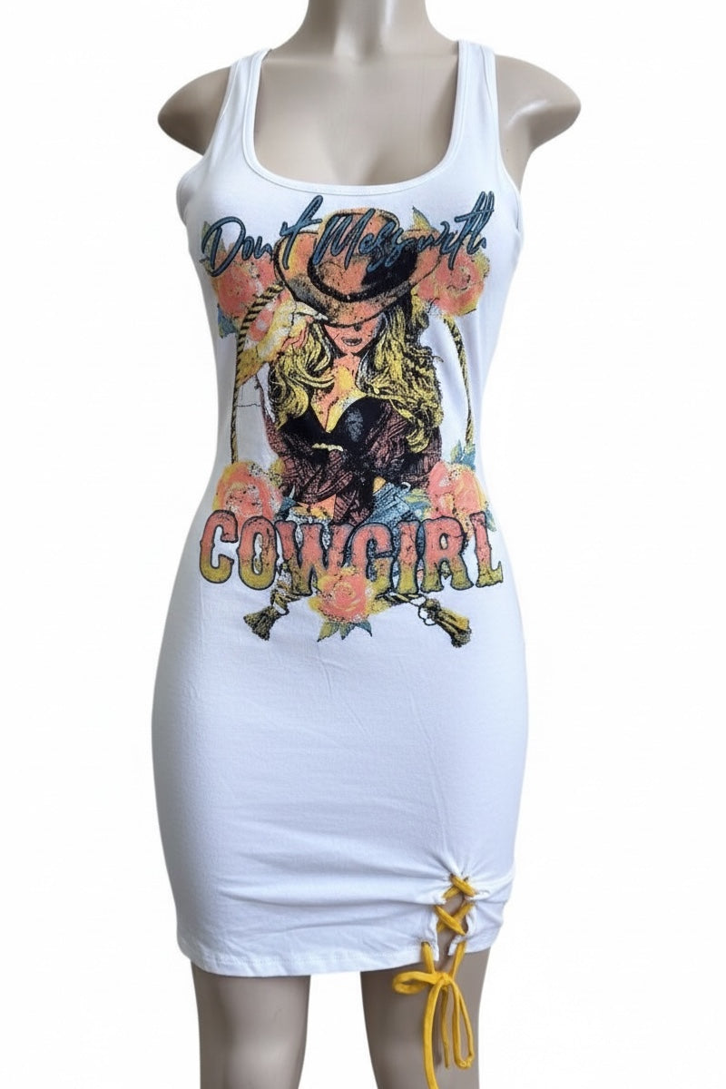 White Rodeo Rebel Graphic Print Dress