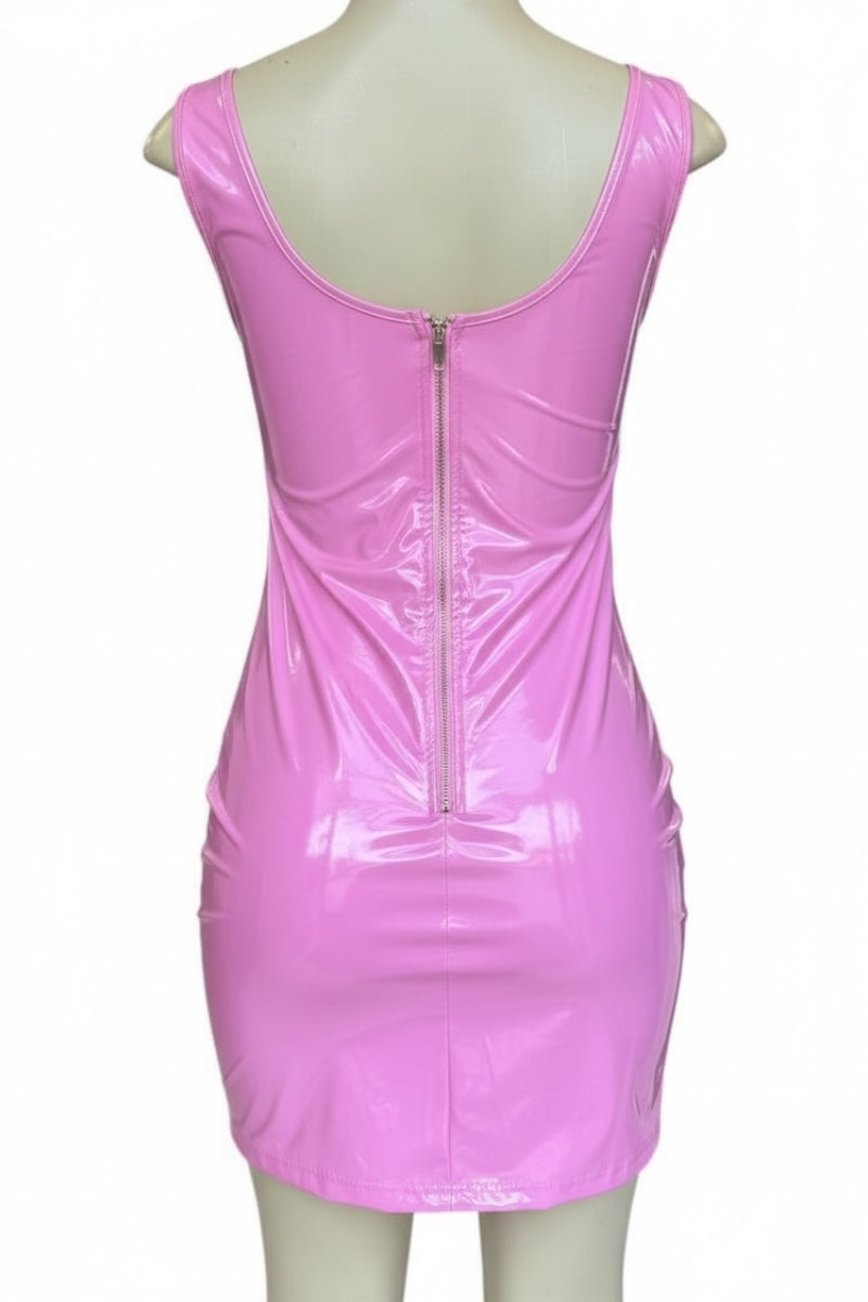 Pink dress with a zipper on a mannequin against a white background