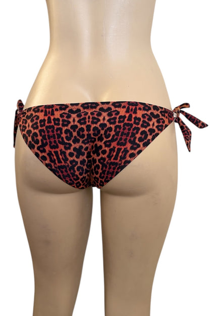 Leopard print bikini bottom on a mannequin against a white background