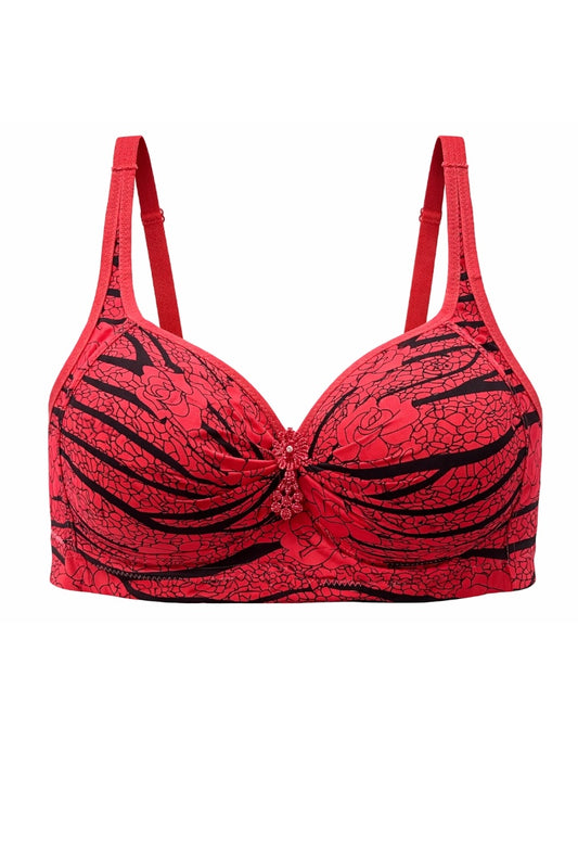 Red lace bra on a white background