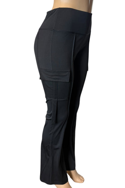 Black cargo pants on a white background